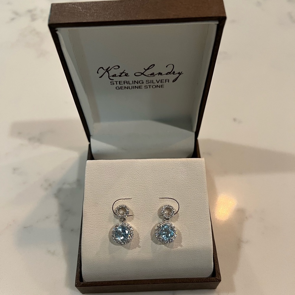 Kate Landry sterling silver and genuine stone earrings. Pale blue color.
